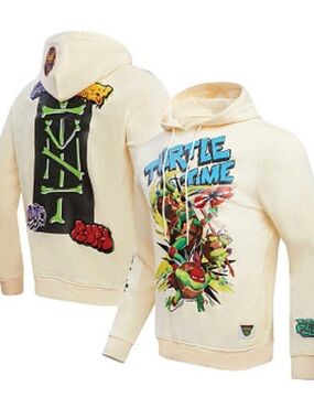 Cream Graphic Hoodie with Turtle Team Print